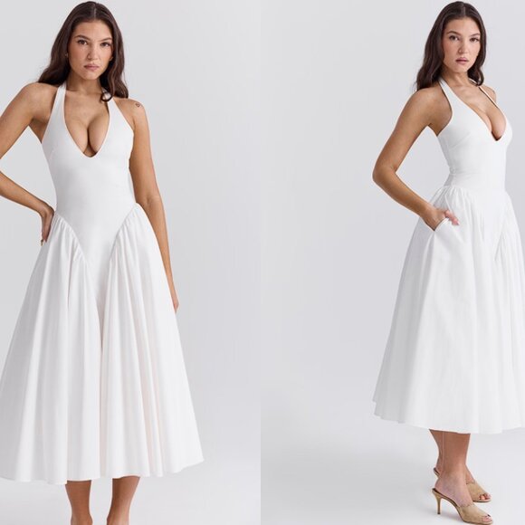 House of CB 'Marilyn' White Cotton Halter Midi Sundress NWOT - Picture 5 of 10